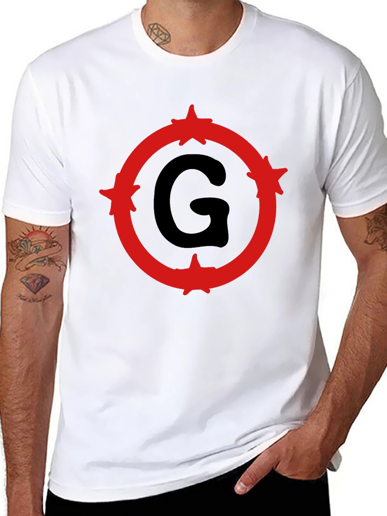 Black T-Shirt with Letter G Circle Graphic
