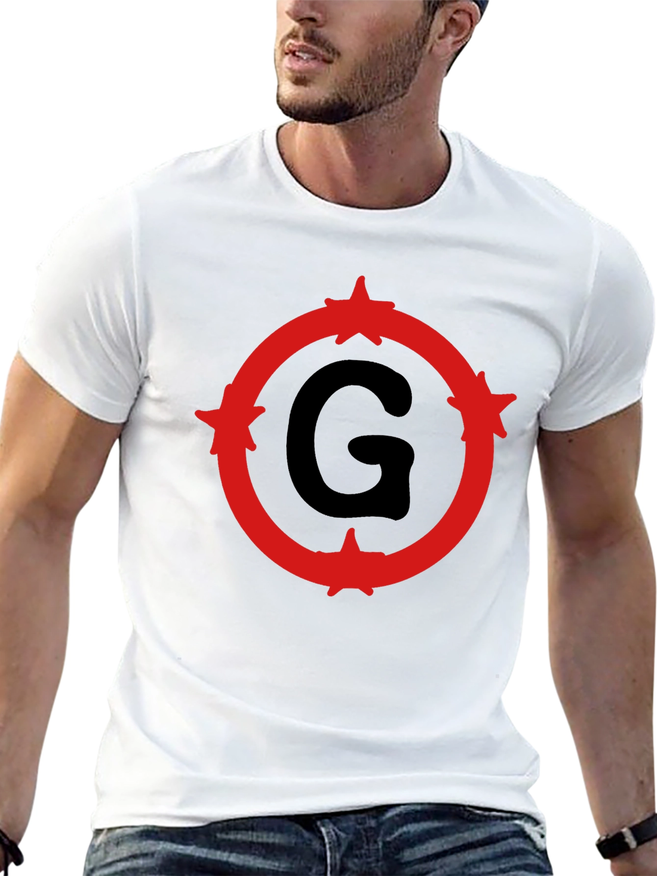 Black T-Shirt with Letter G Circle Graphic