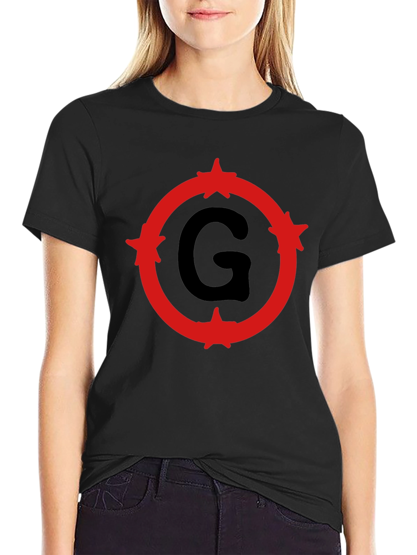 Black T-Shirt with Letter G Circle Graphic