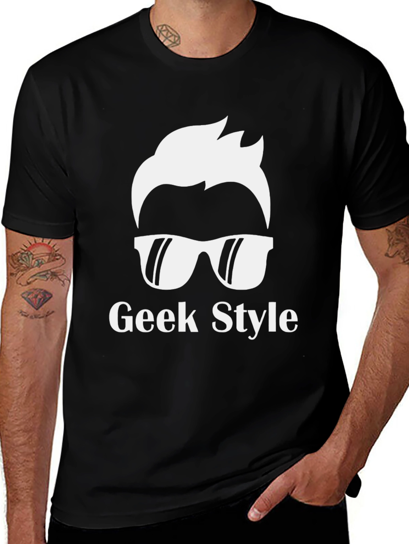 Geek Style Graphic Tee - Black Casual T-Shirt