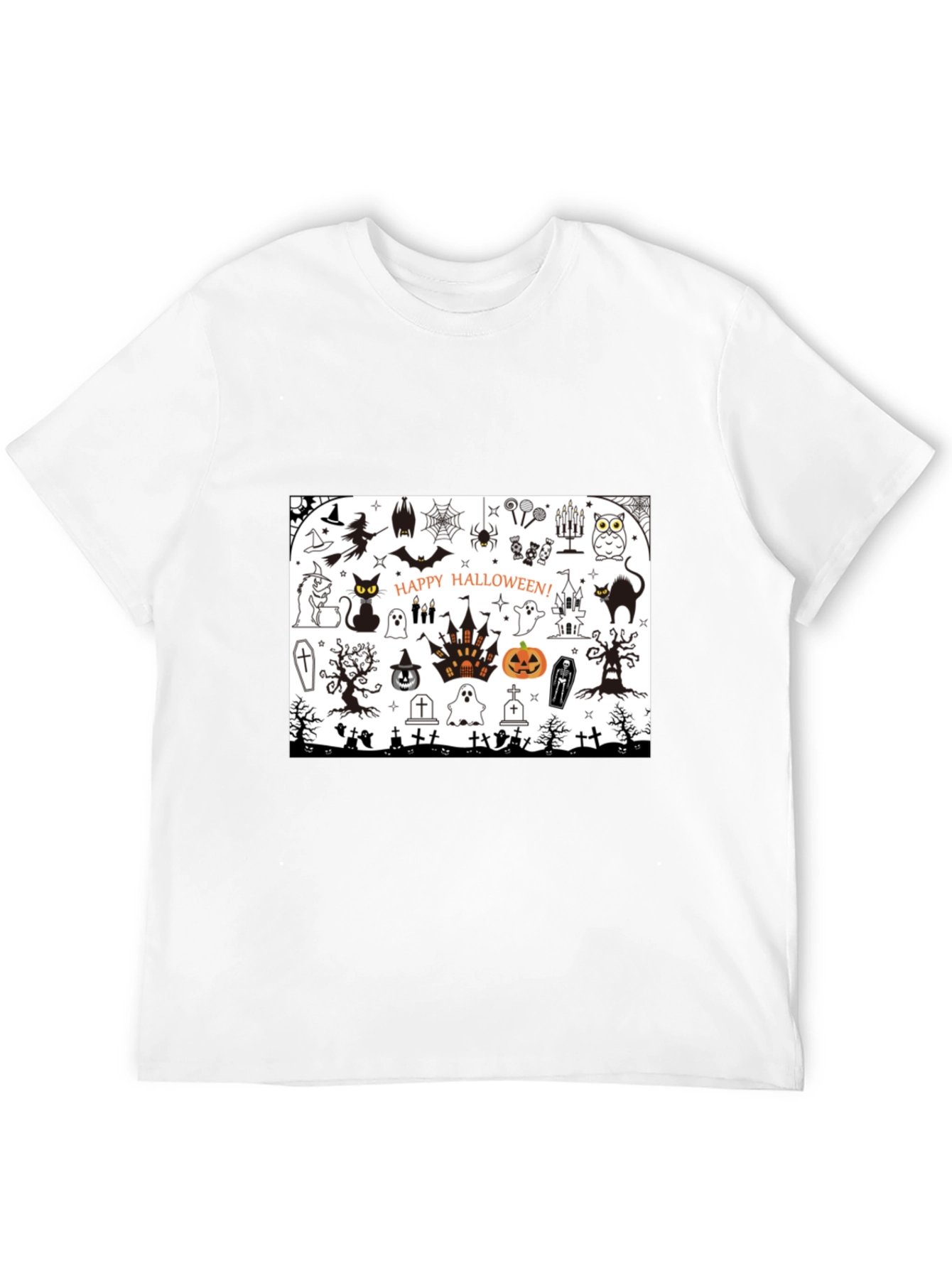 Halloween Doodle Art Mens Black T-Shirt