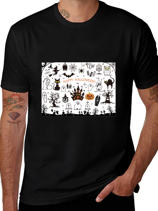 Halloween Doodle Art Mens Black T-Shirt