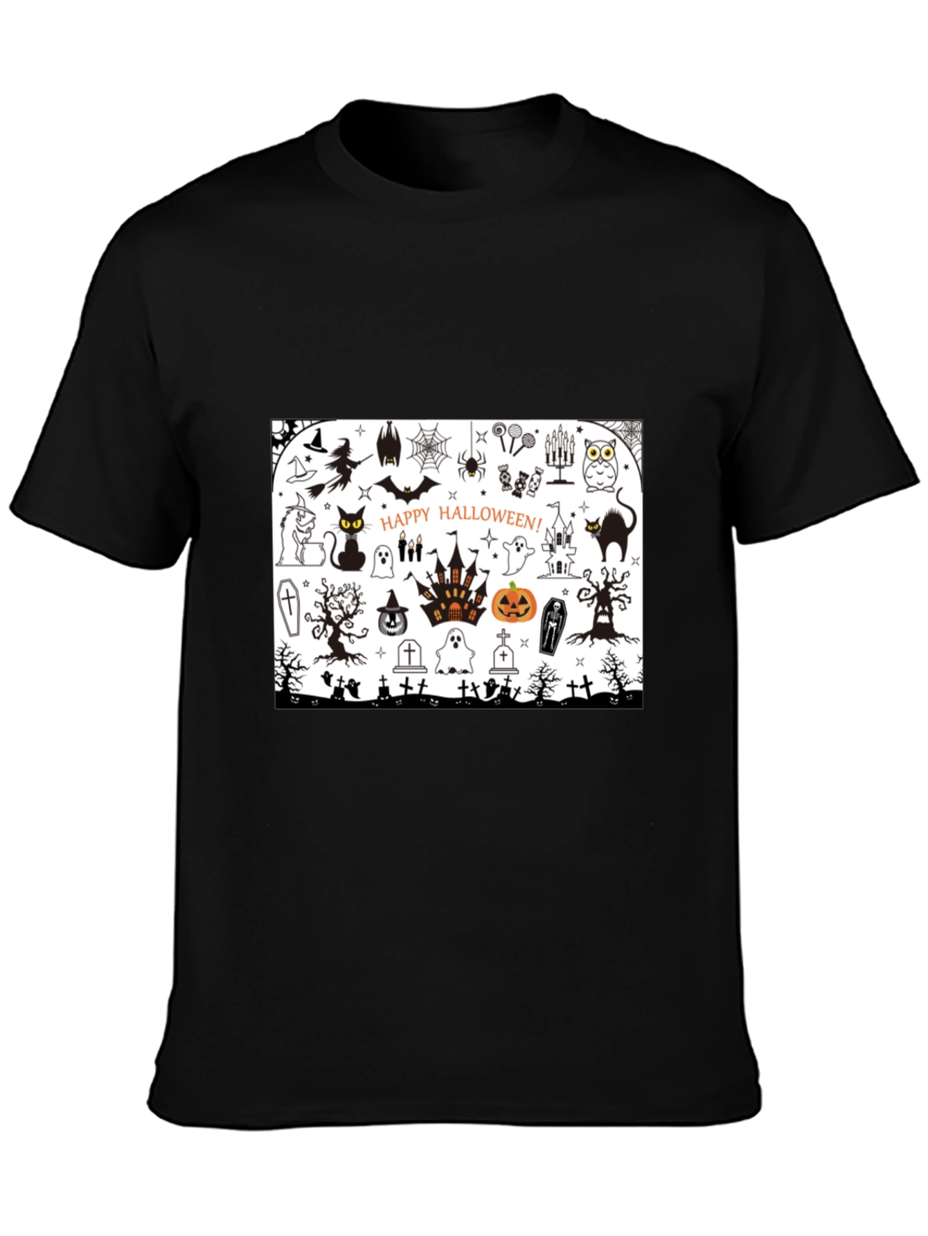 Halloween Doodle Art Mens Black T-Shirt