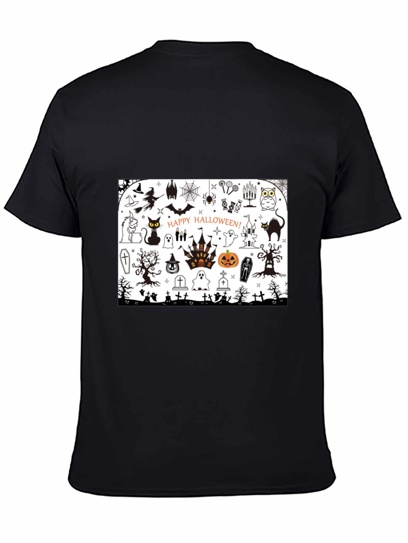 Halloween Doodle Art Mens Black T-Shirt