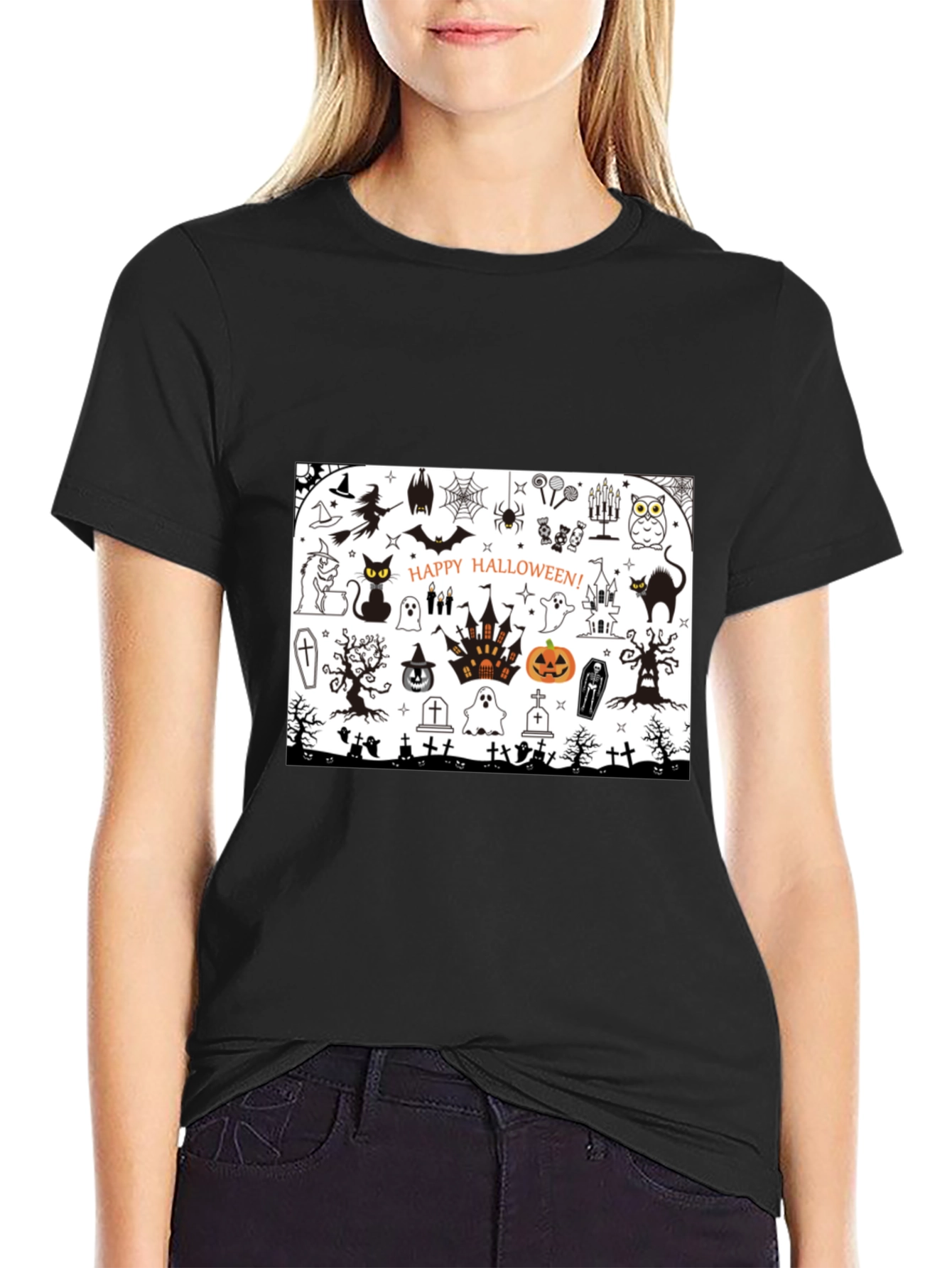 Halloween Doodle Art Mens Black T-Shirt