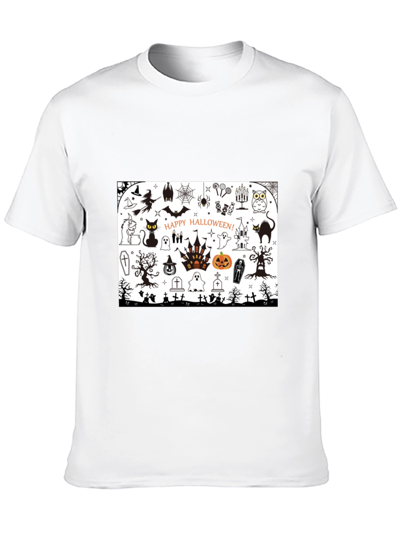 Halloween Doodle Art Mens Black T-Shirt