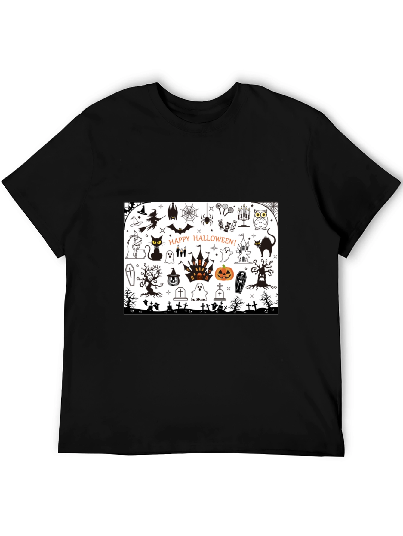 Halloween Doodle Art Mens Black T-Shirt