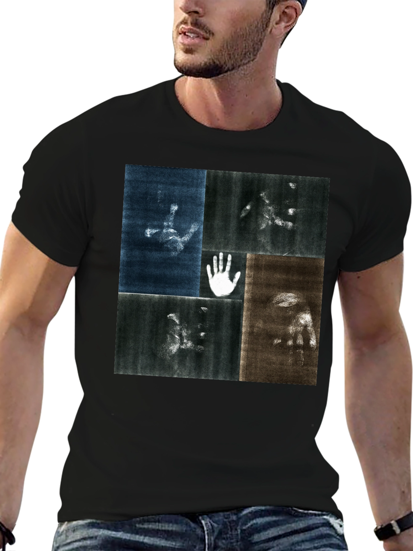 Abstract Hand Print Black T-Shirt