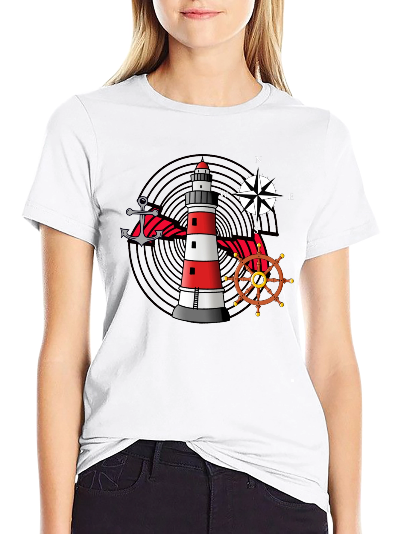 Nautical Lighthouse Anchor Compass Graphic Tee