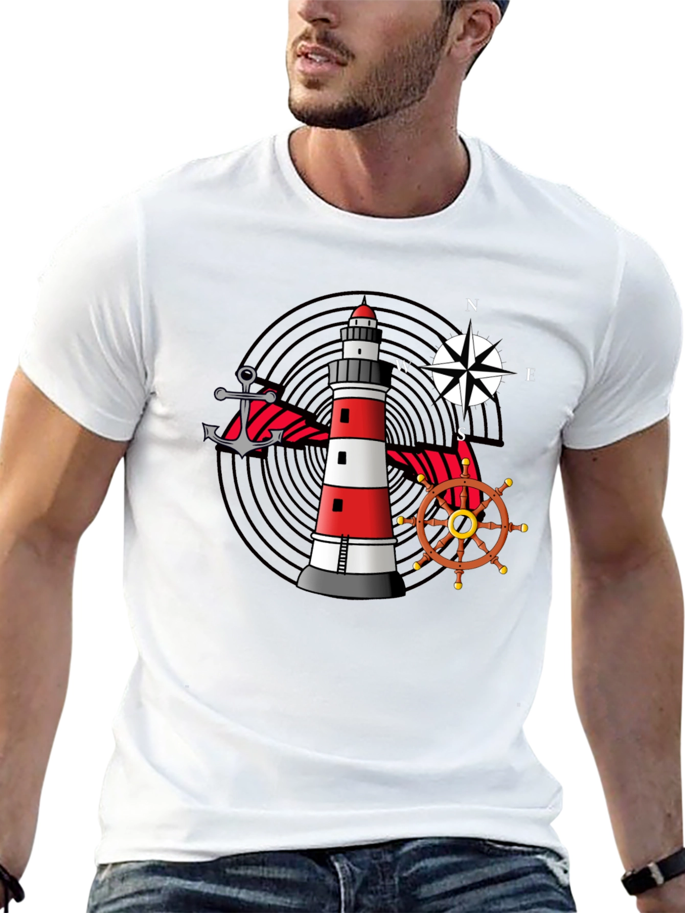 Nautical Lighthouse Anchor Compass Graphic Tee