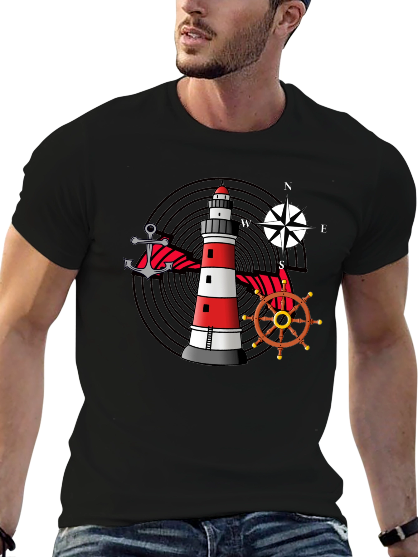 Nautical Lighthouse Anchor Compass Graphic Tee