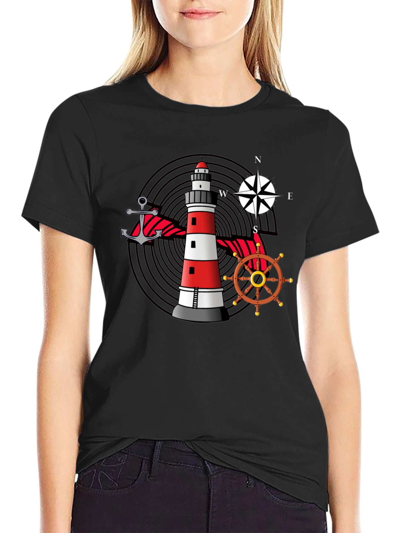 Nautical Lighthouse Anchor Compass Graphic Tee