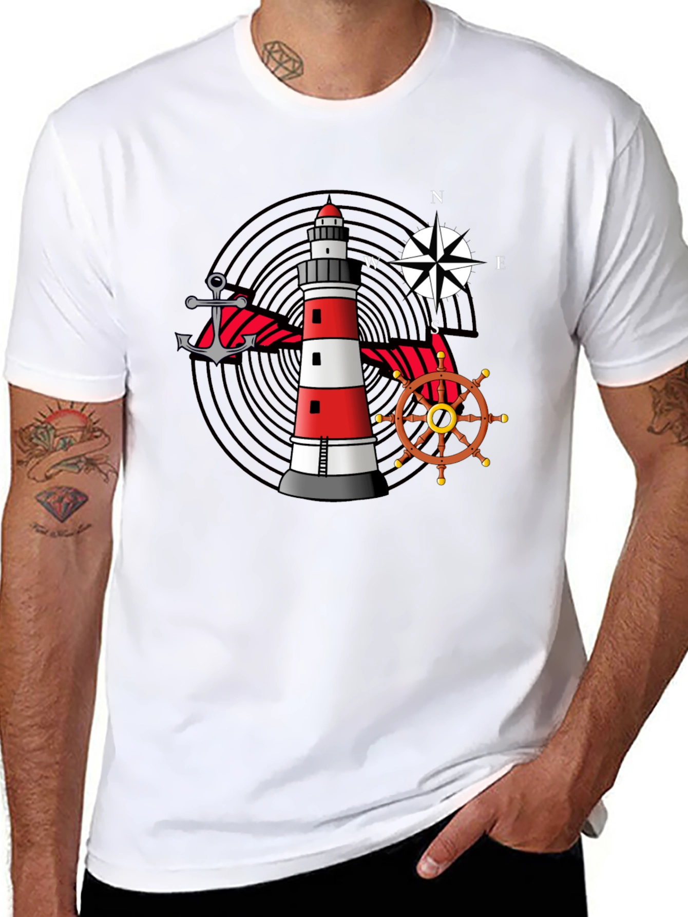 Nautical Lighthouse Anchor Compass Graphic Tee