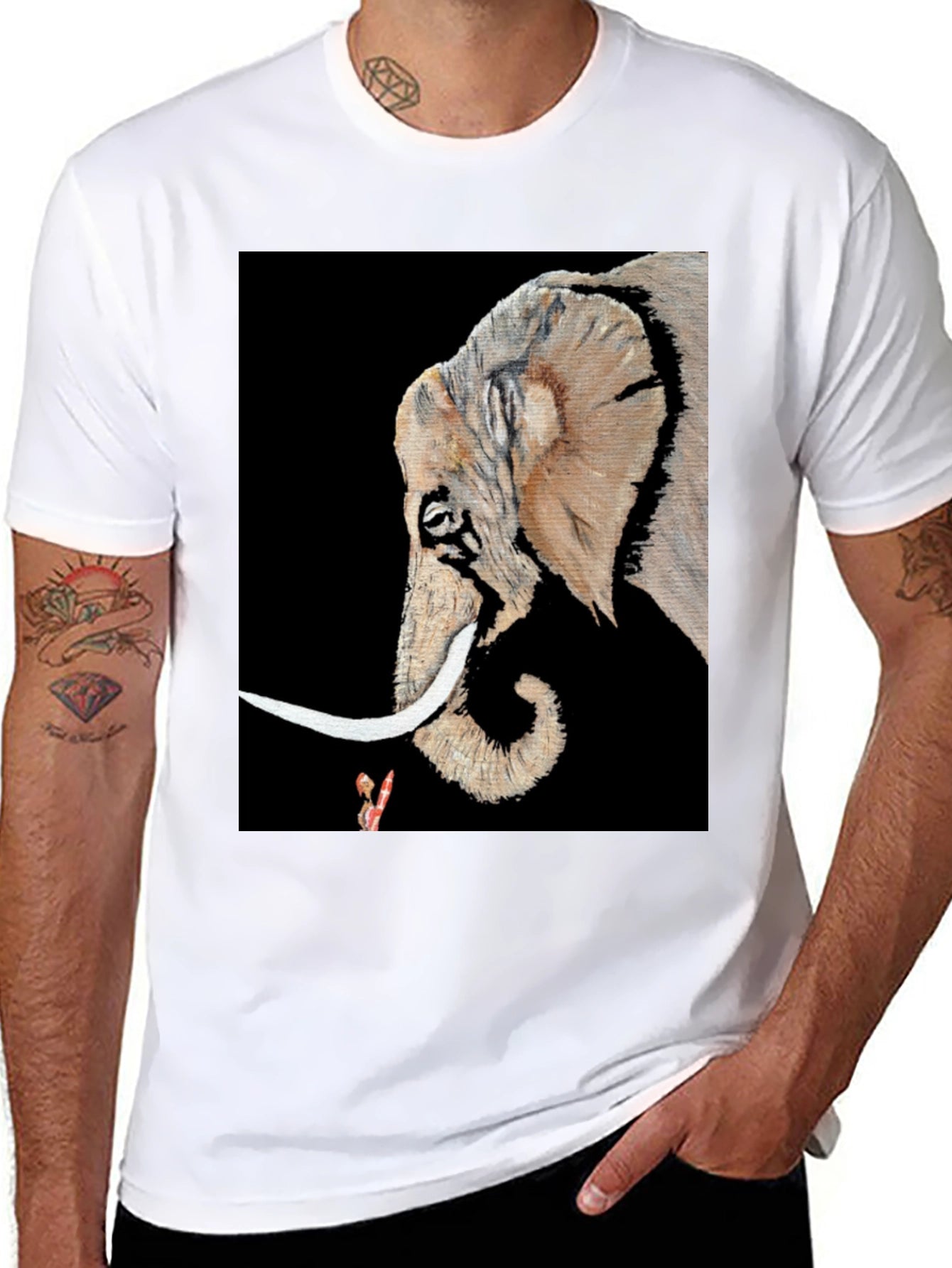 Elephant Portrait Black T-Shirt