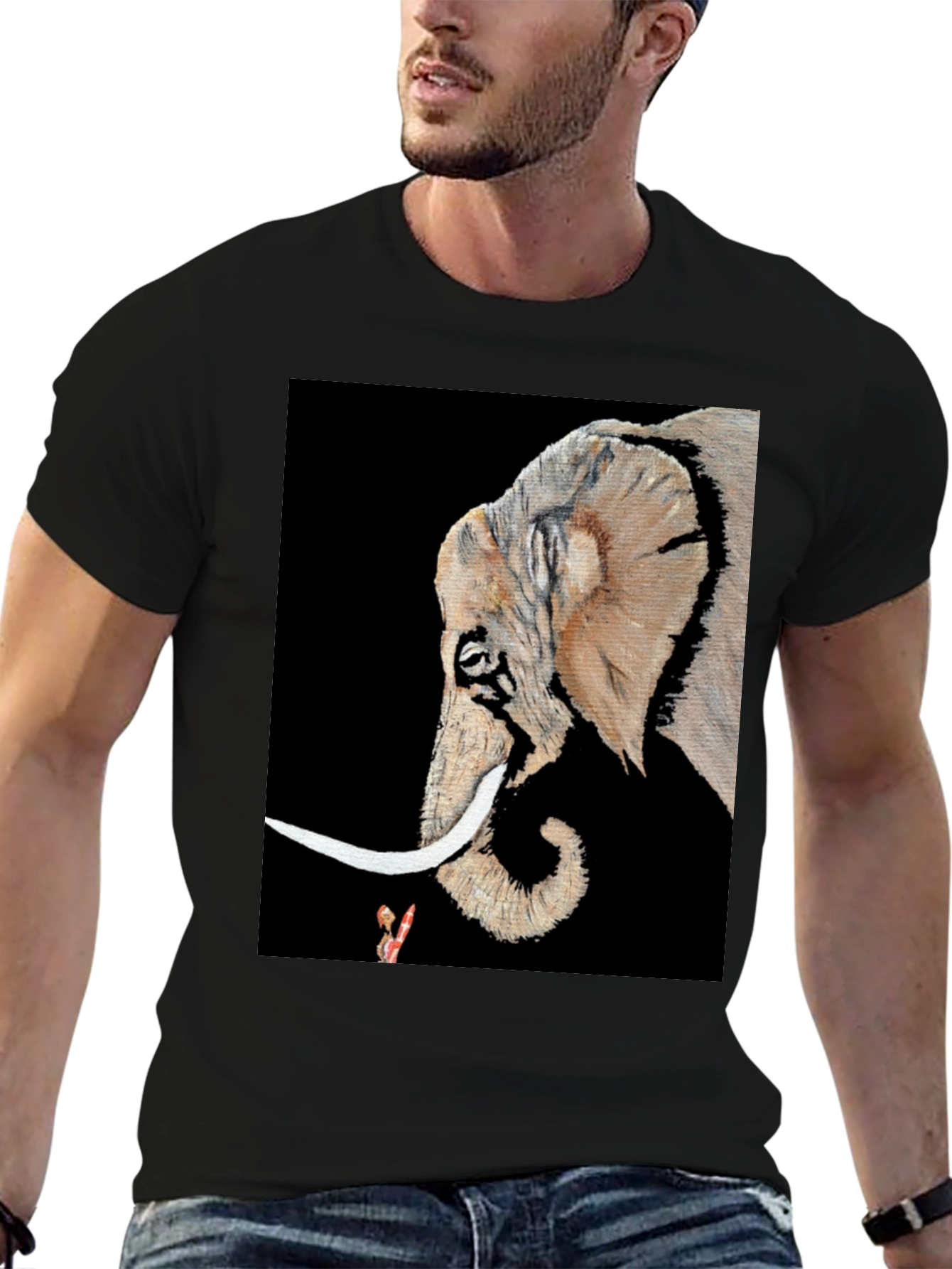 Elephant Portrait Black T-Shirt