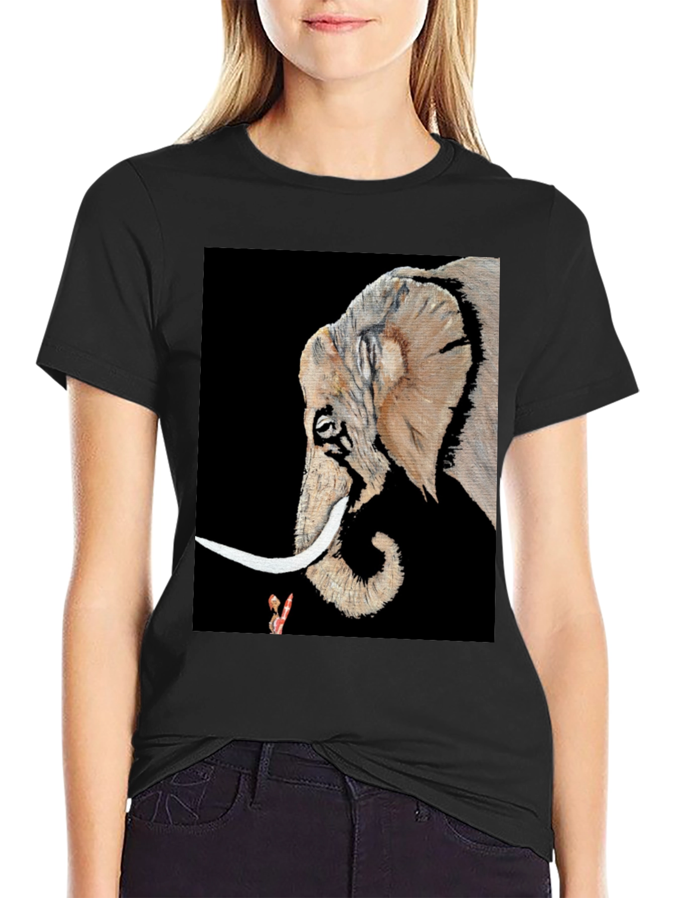 Elephant Portrait Black T-Shirt