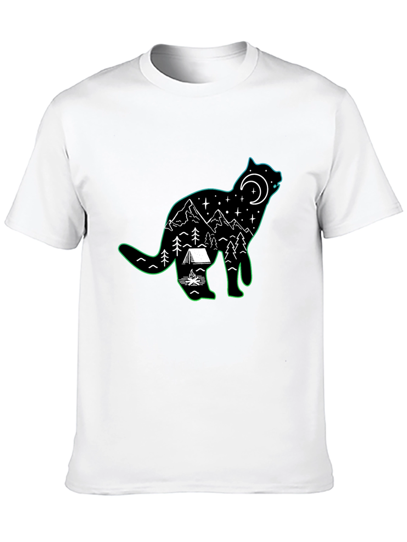 Cat Silhouette Camping Scene T-Shirt
