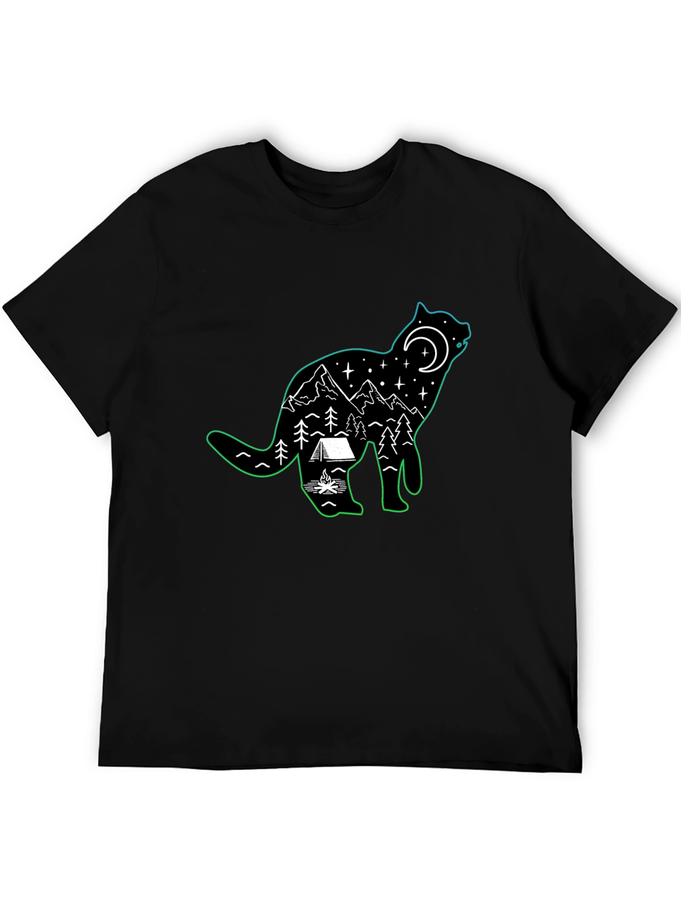 Cat Silhouette Camping Scene T-Shirt