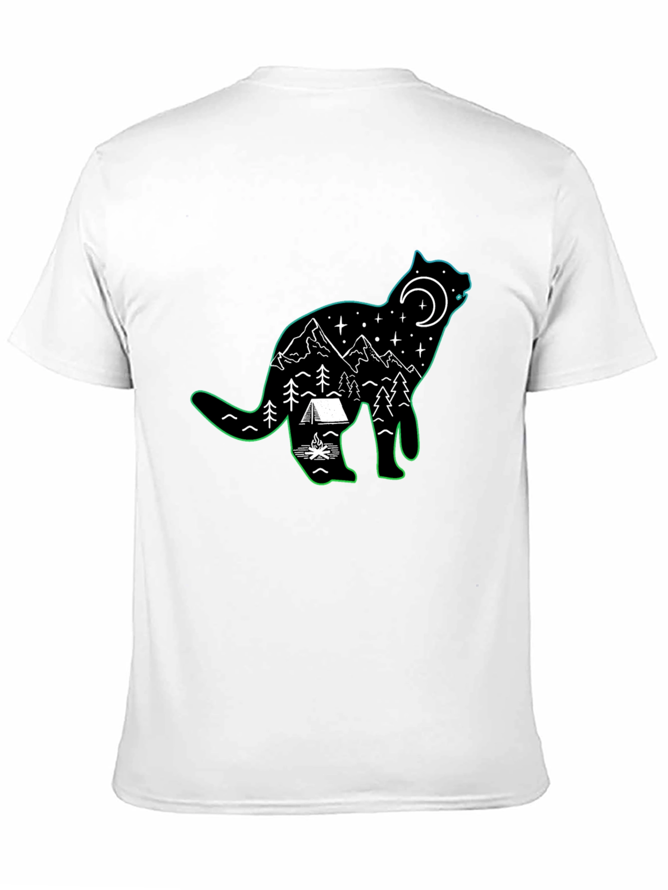 Cat Silhouette Camping Scene T-Shirt