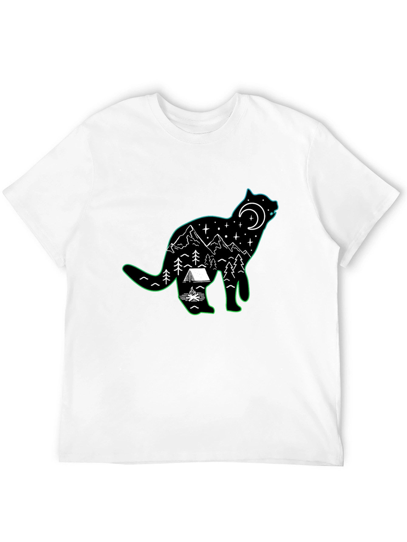 Cat Silhouette Camping Scene T-Shirt