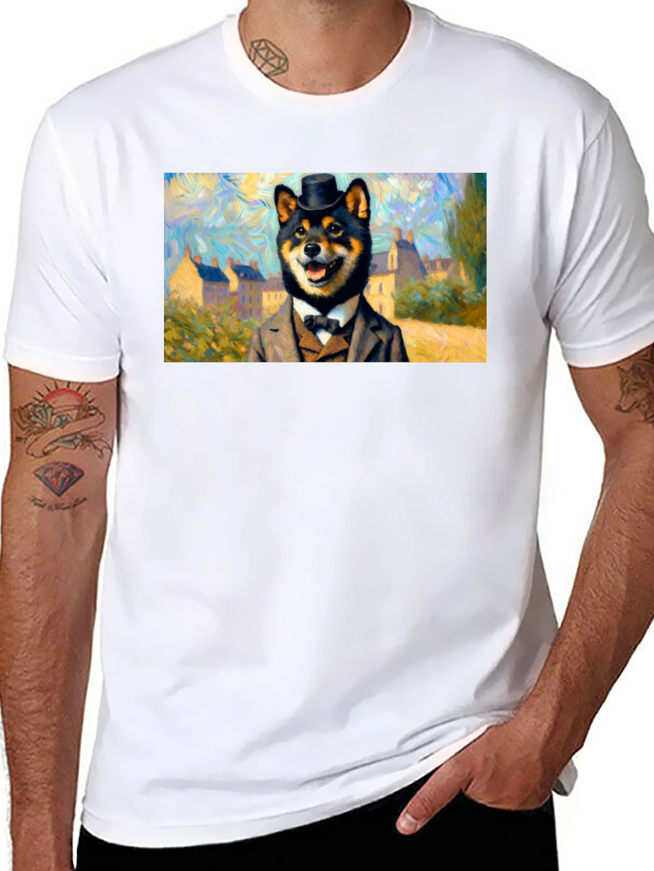 Shiba Inu Gentleman T-Shirt - Artistic Dog Lover Tee