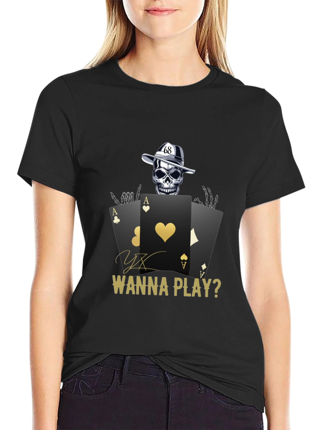 Gambler Skull Graphic T-Shirt - Wanna Play? Cotton Tee