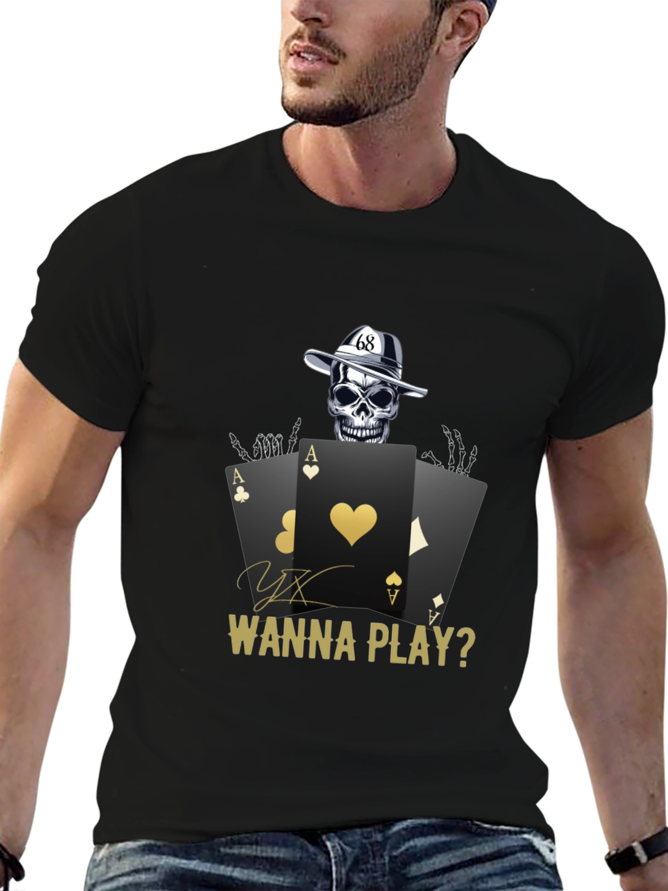 Gambler Skull Graphic T-Shirt - Wanna Play? Cotton Tee