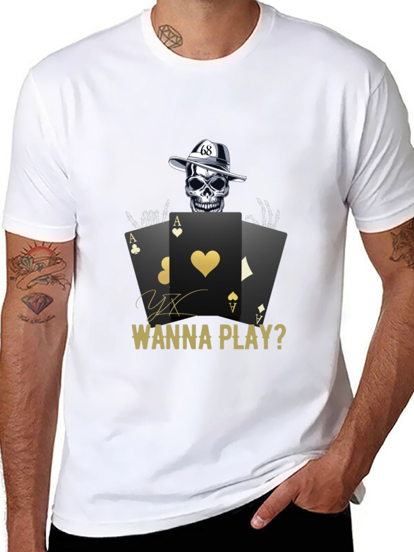 Gambler Skull Graphic T-Shirt - Wanna Play? Cotton Tee