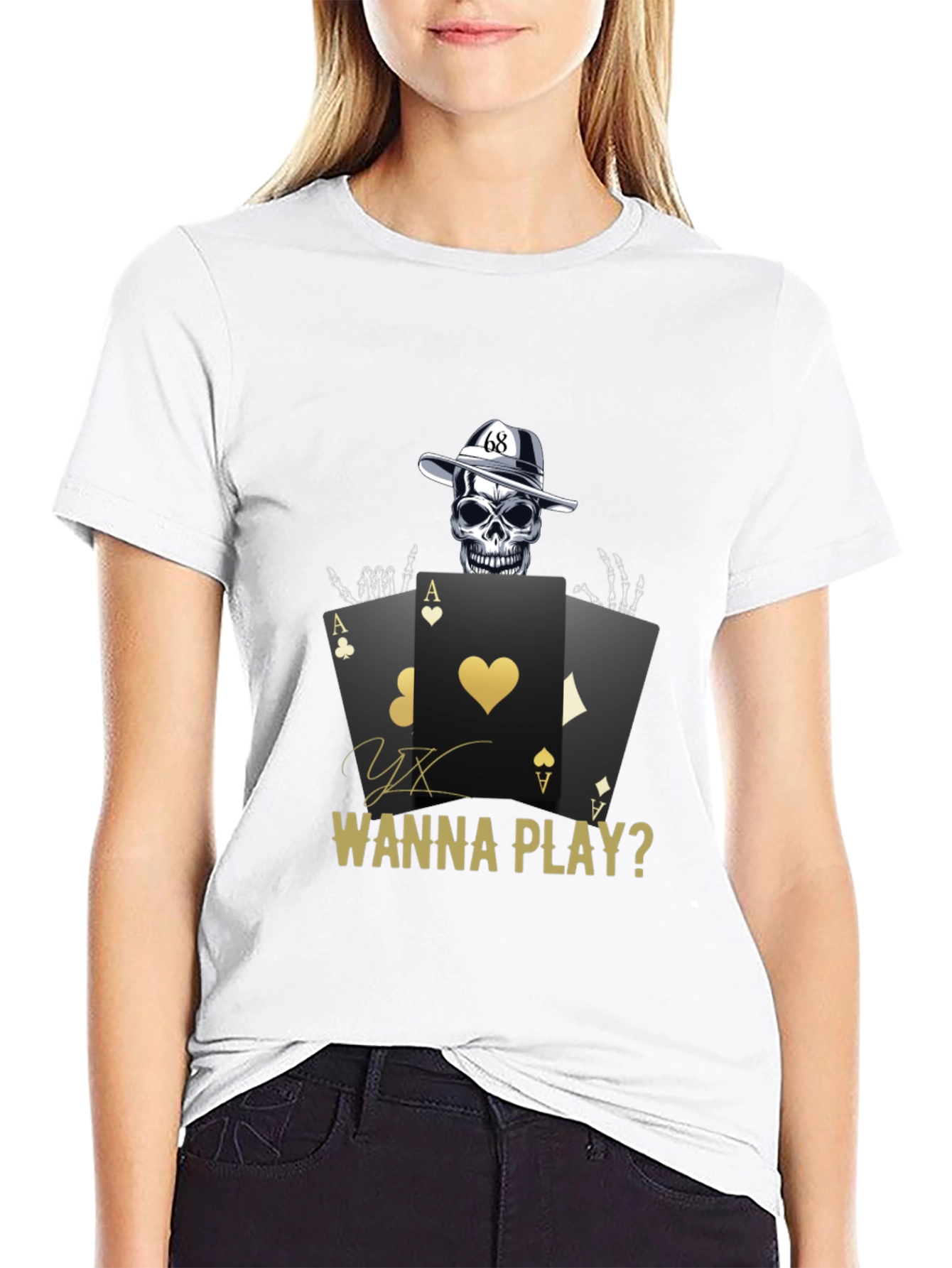 Gambler Skull Graphic T-Shirt - Wanna Play? Cotton Tee