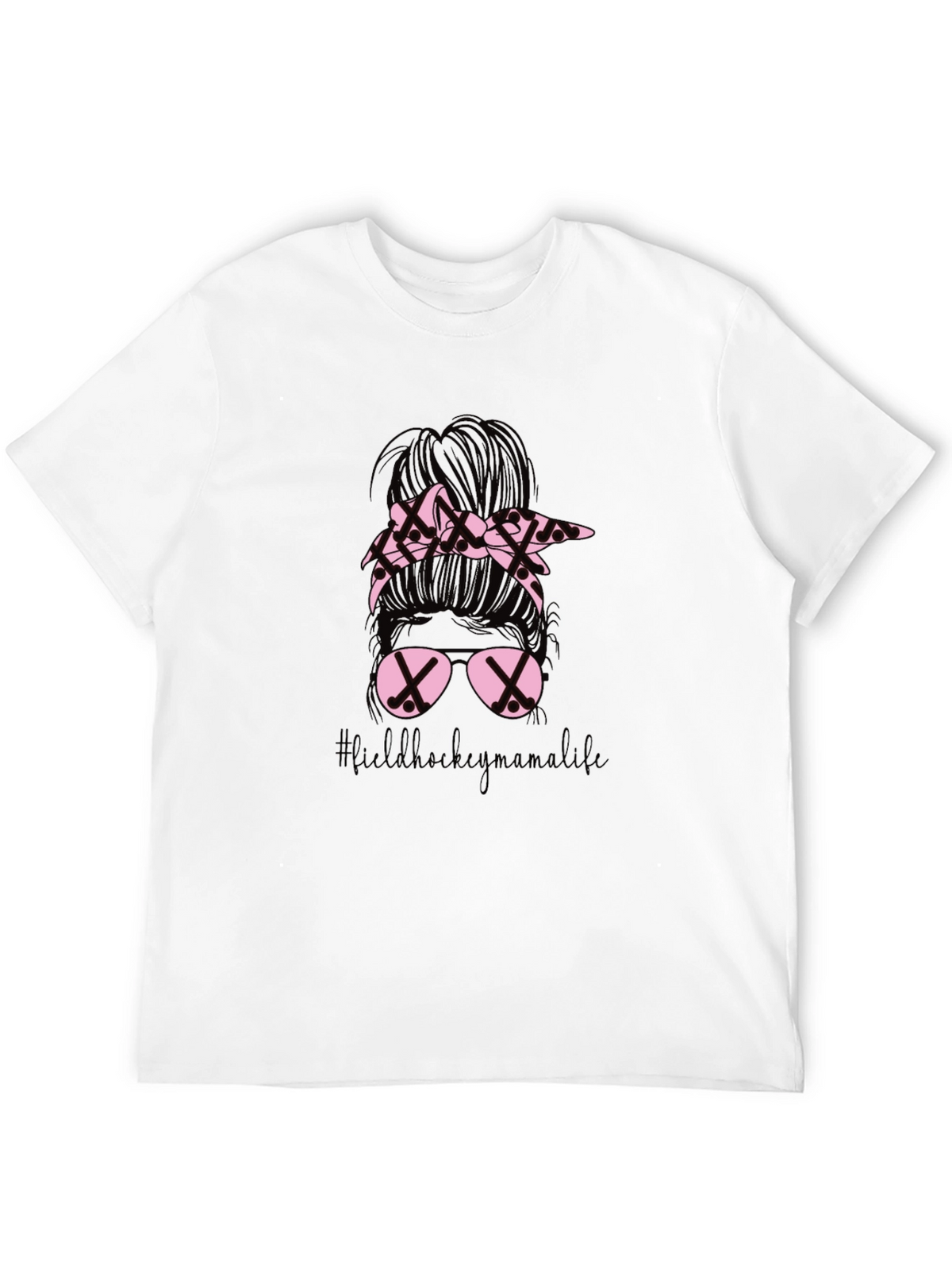 Field Hockey Mama Life T-Shirt - Messy Bun Design