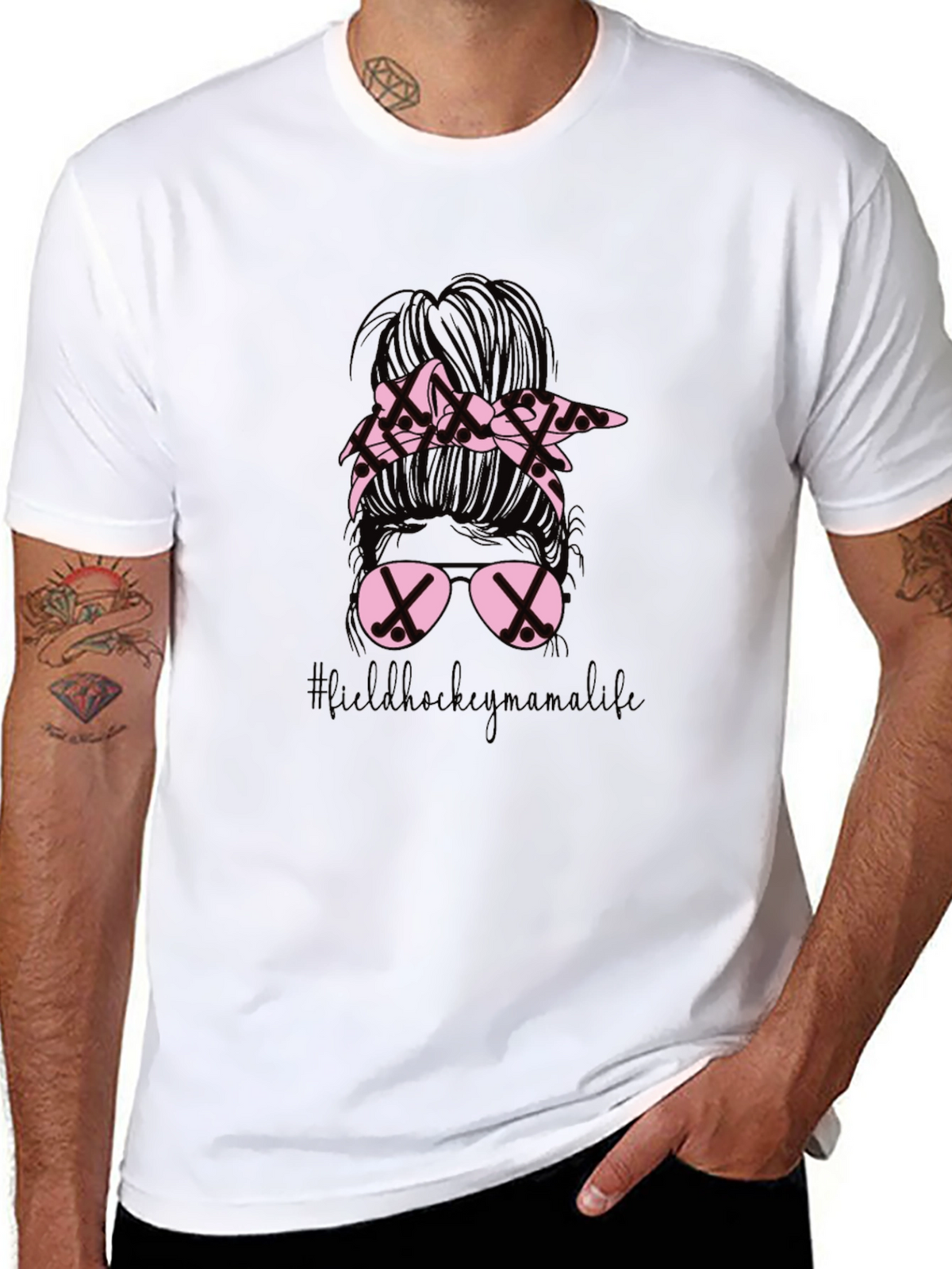 Field Hockey Mama Life T-Shirt - Messy Bun Design