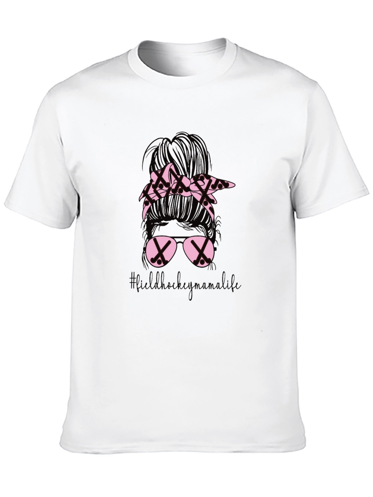 Field Hockey Mama Life T-Shirt - Messy Bun Design