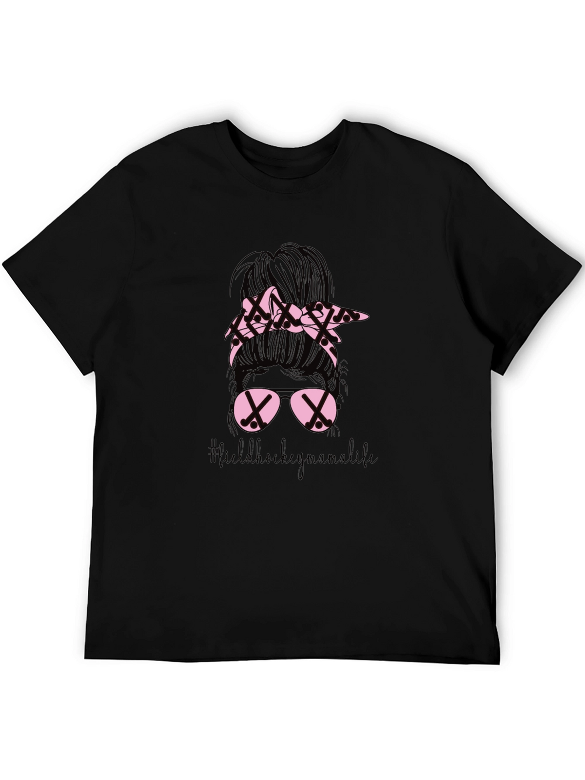 Field Hockey Mama Life T-Shirt - Messy Bun Design