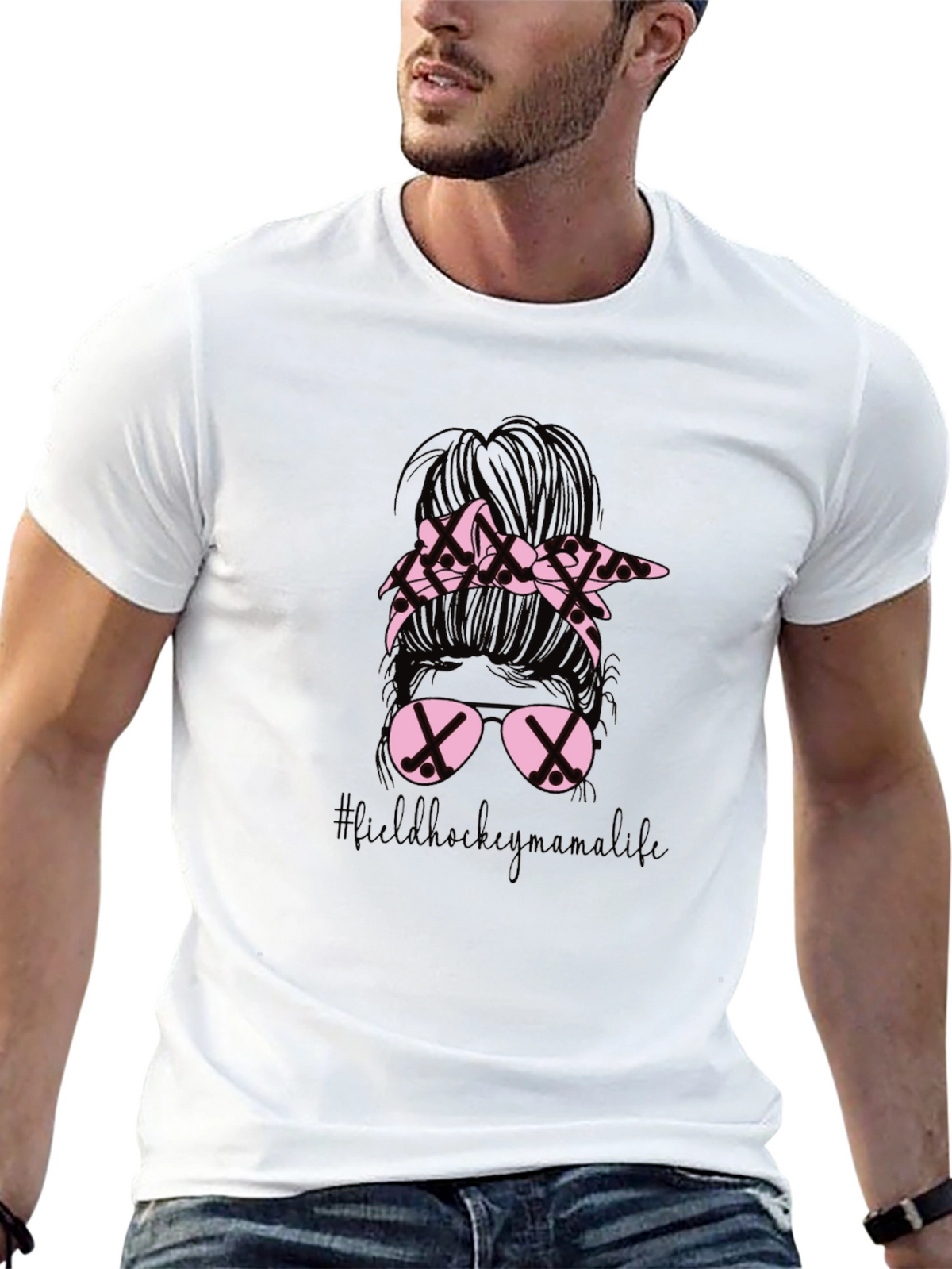 Field Hockey Mama Life T-Shirt - Messy Bun Design