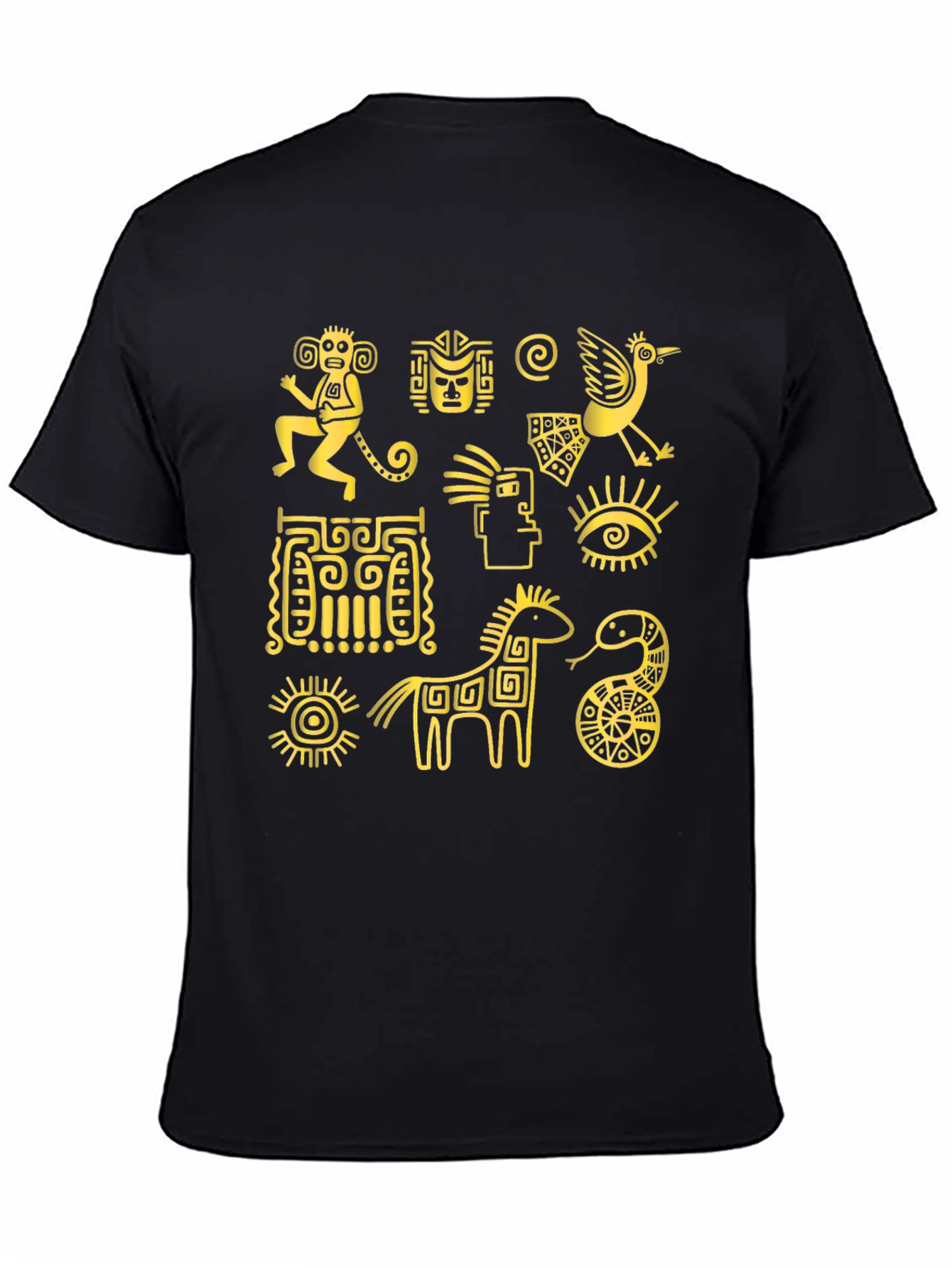 Aztec Art Graphic Tee - Black Cotton T-Shirt
