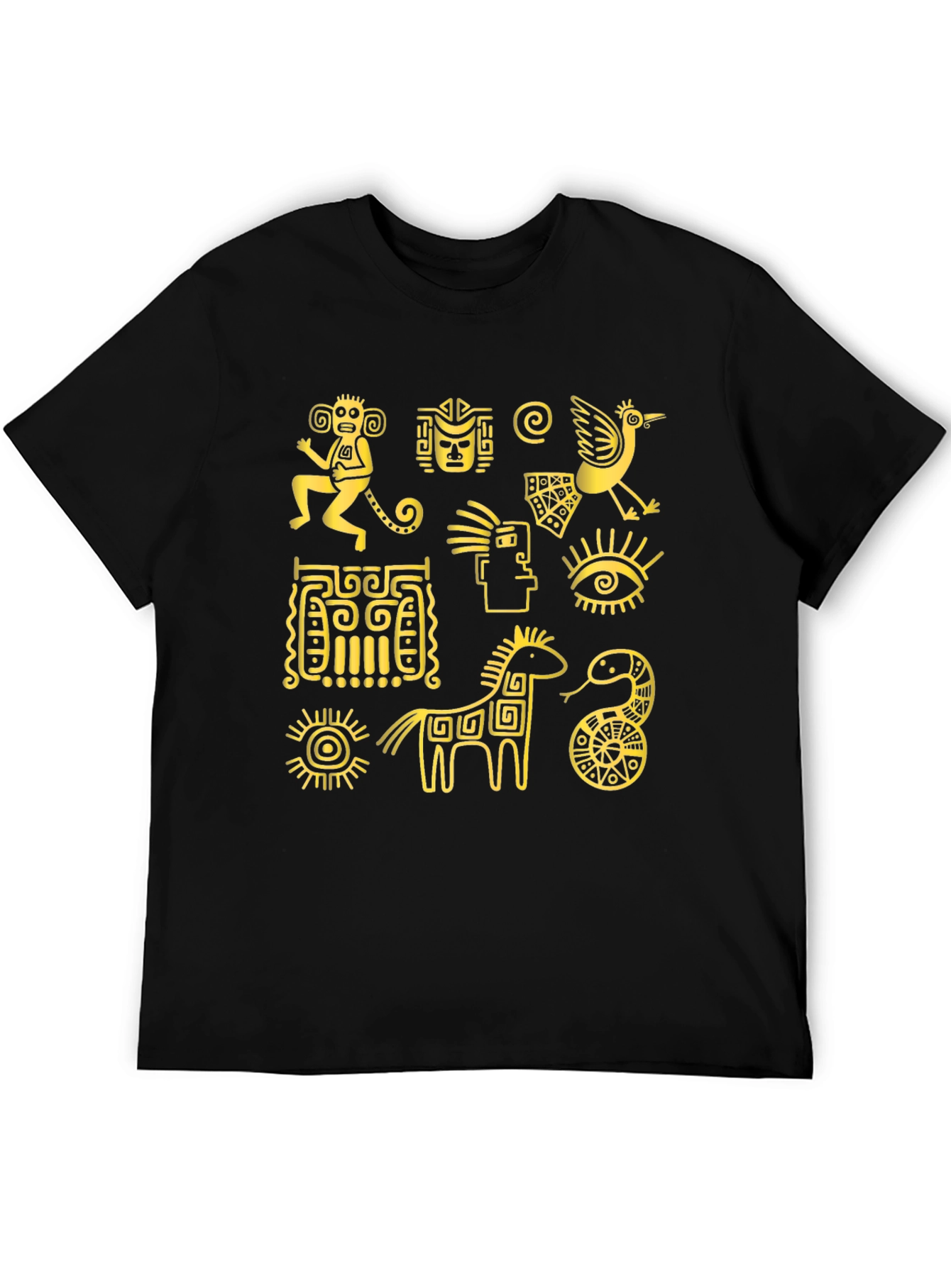 Aztec Art Graphic Tee - Black Cotton T-Shirt
