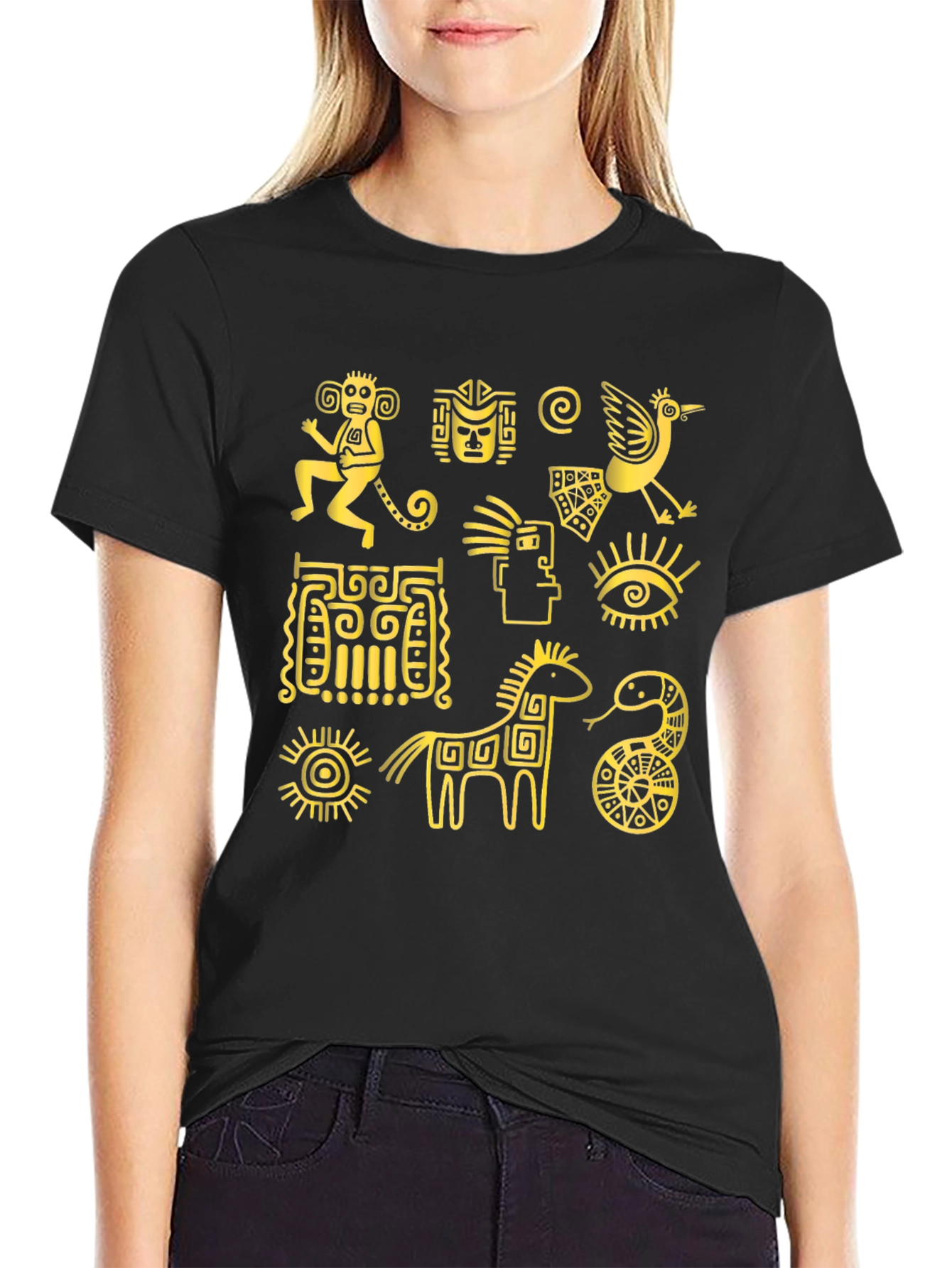 Aztec Art Graphic Tee - Black Cotton T-Shirt