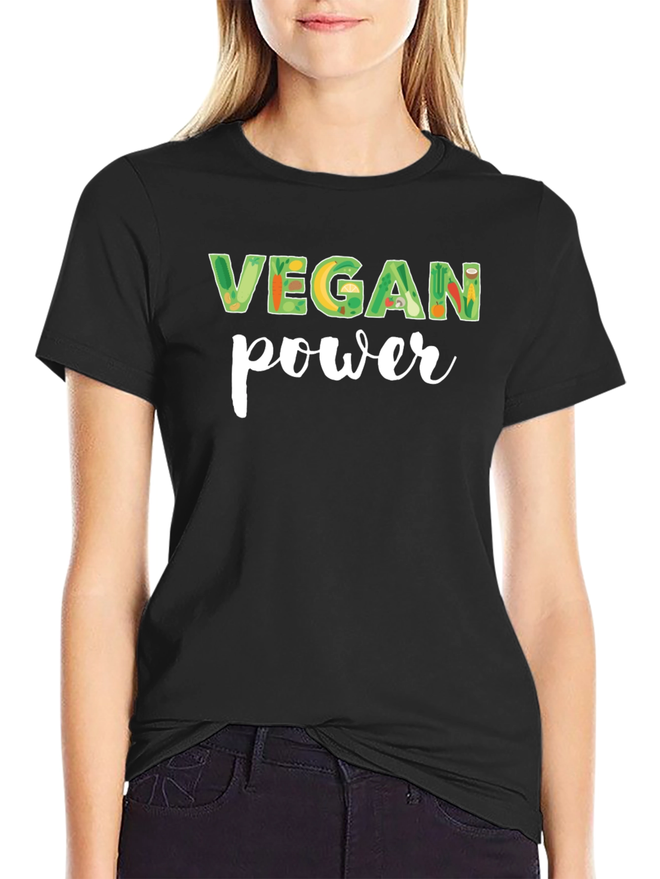 Vegan Power Graphic T-Shirt - Black