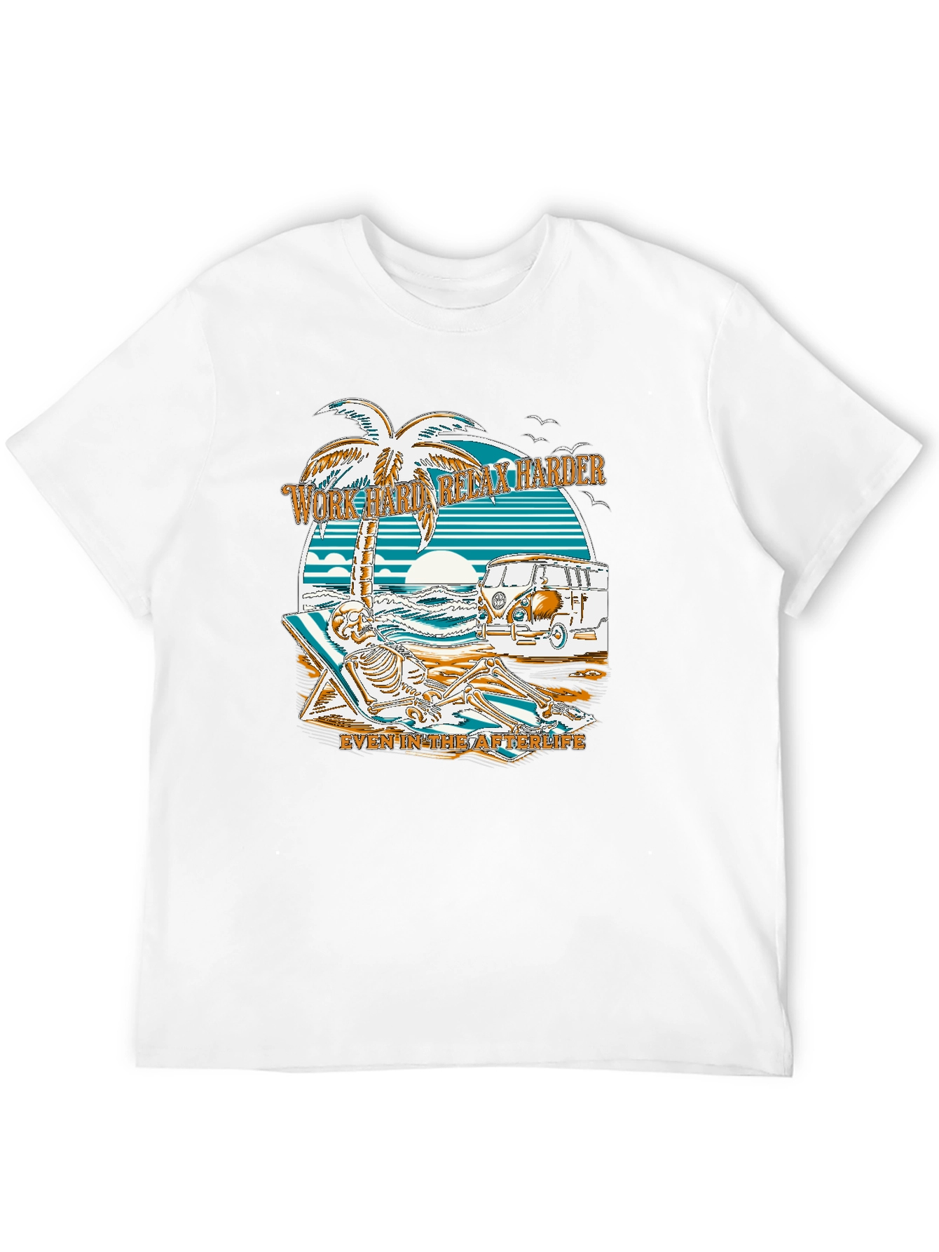 Work Hard Relax Harder Skeleton Beach T-Shirt