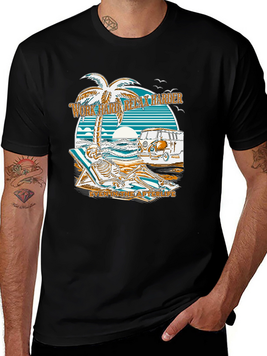 Work Hard Relax Harder Skeleton Beach T-Shirt