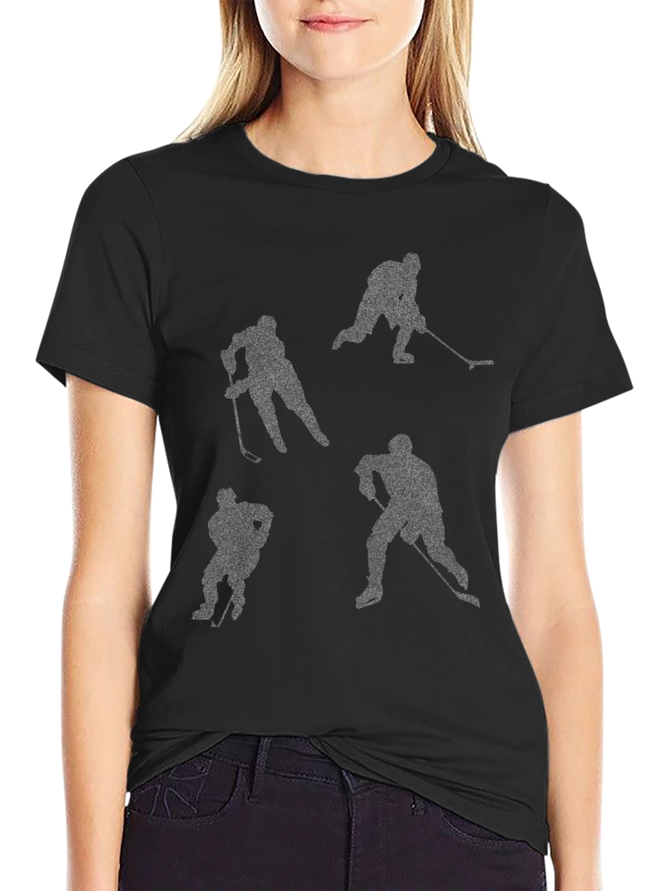Hockey Player Silhouettes Black Tee