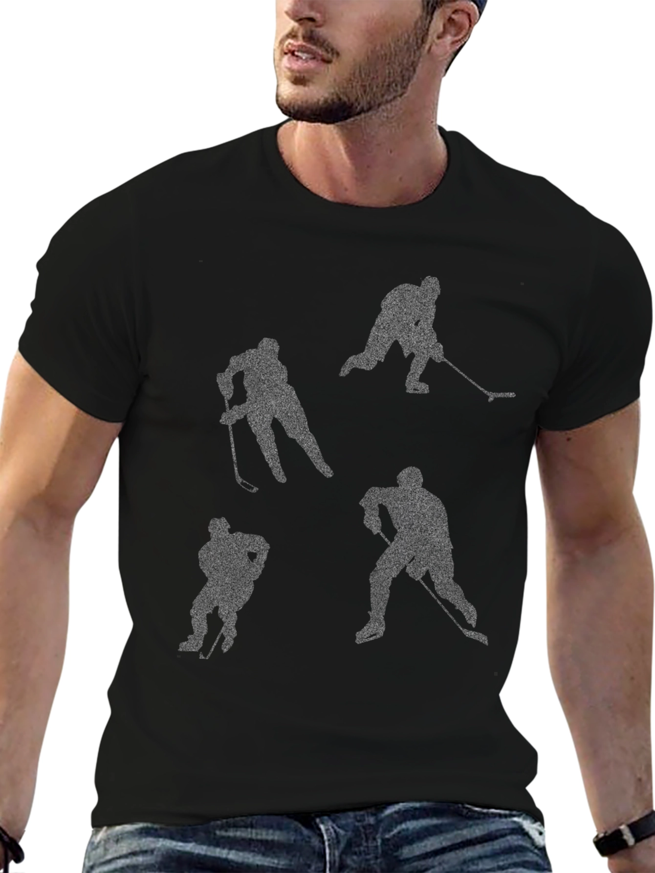 Hockey Player Silhouettes Black Tee