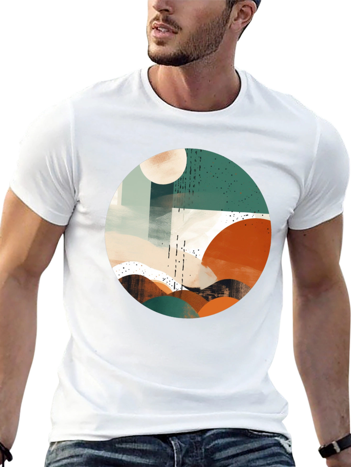 Abstract Geometric Circle Graphic Tee - Black