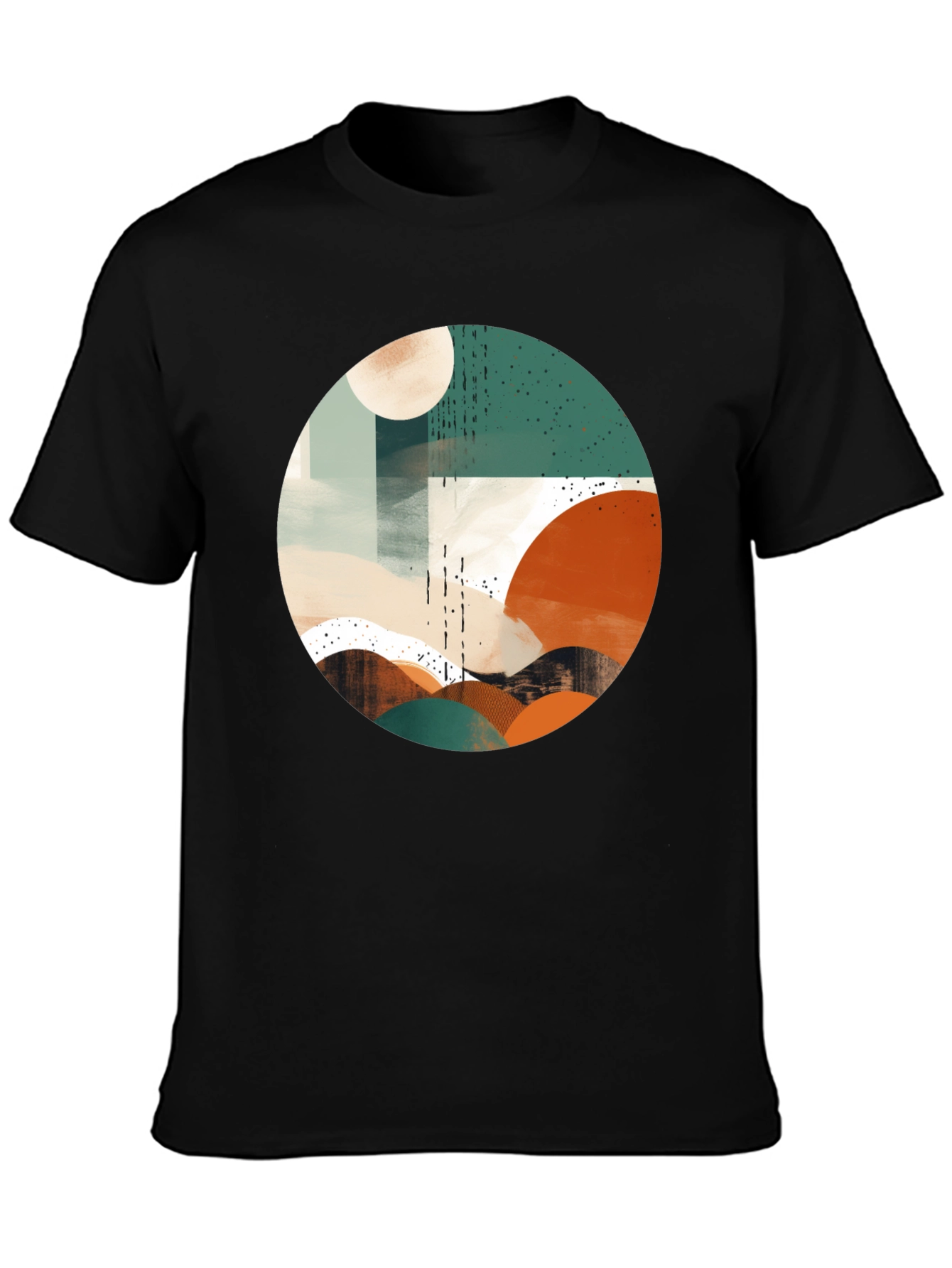 Abstract Geometric Circle Graphic Tee - Black