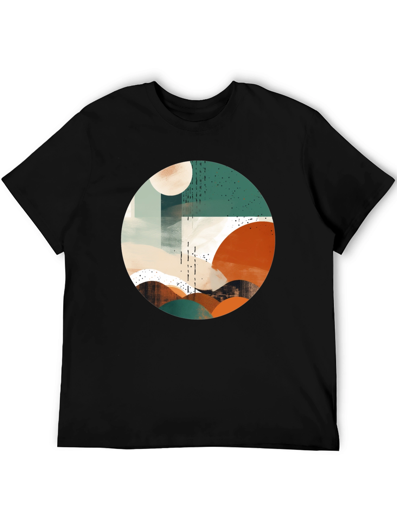 Abstract Geometric Circle Graphic Tee - Black