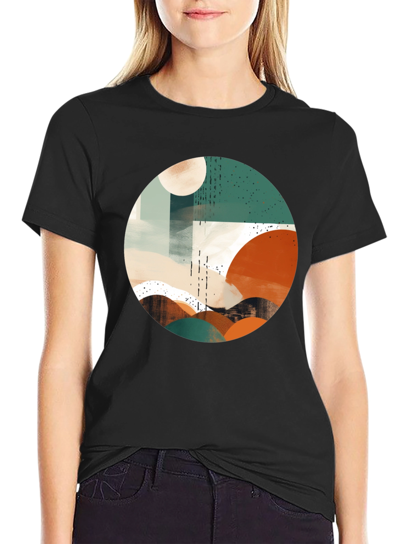 Abstract Geometric Circle Graphic Tee - Black
