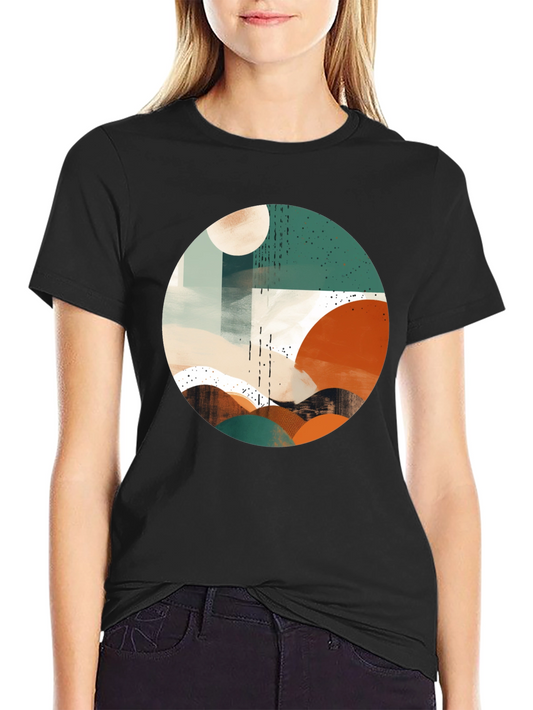 Abstract Geometric Circle Graphic Tee - Black