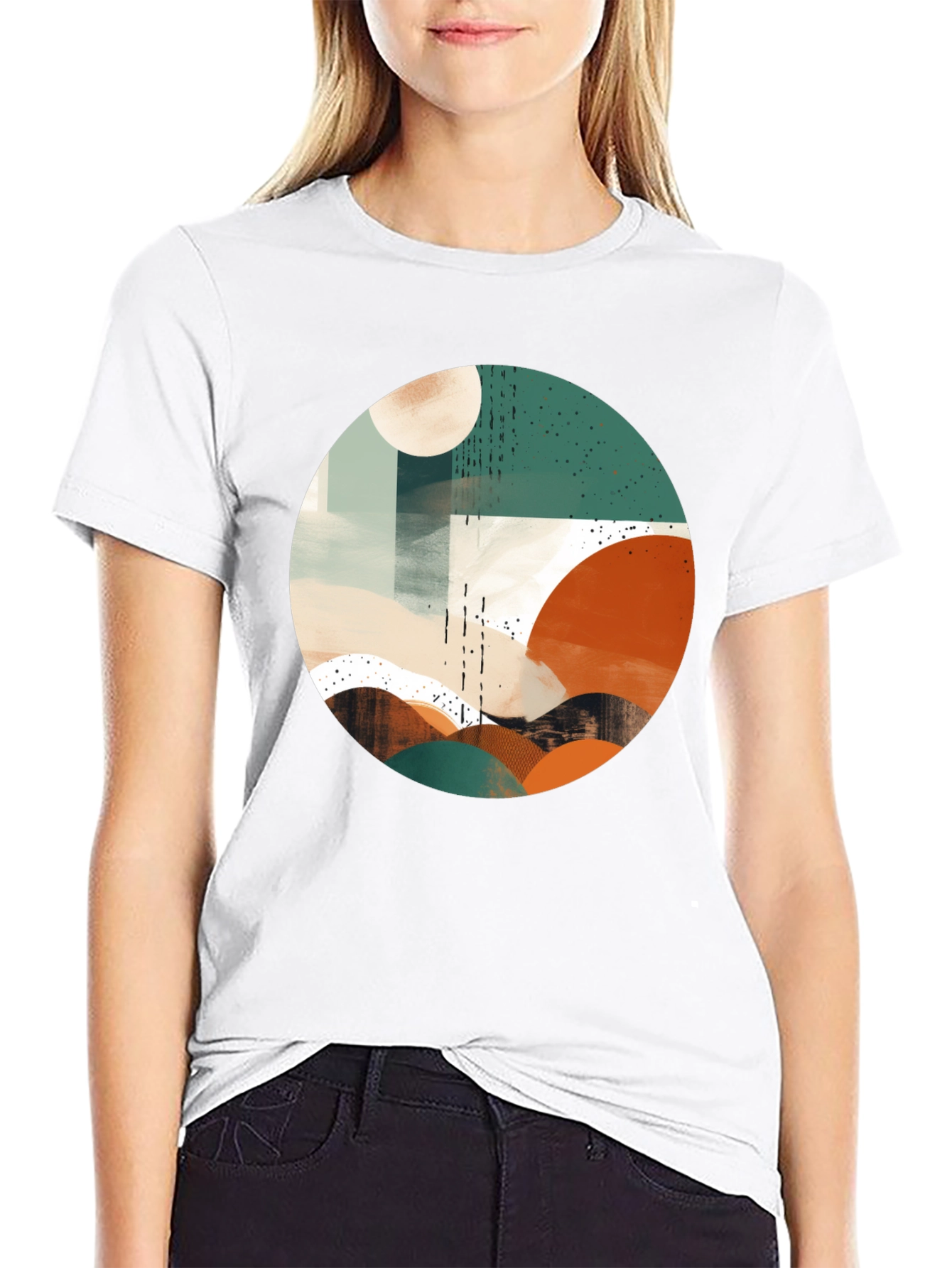 Abstract Geometric Circle Graphic Tee - Black