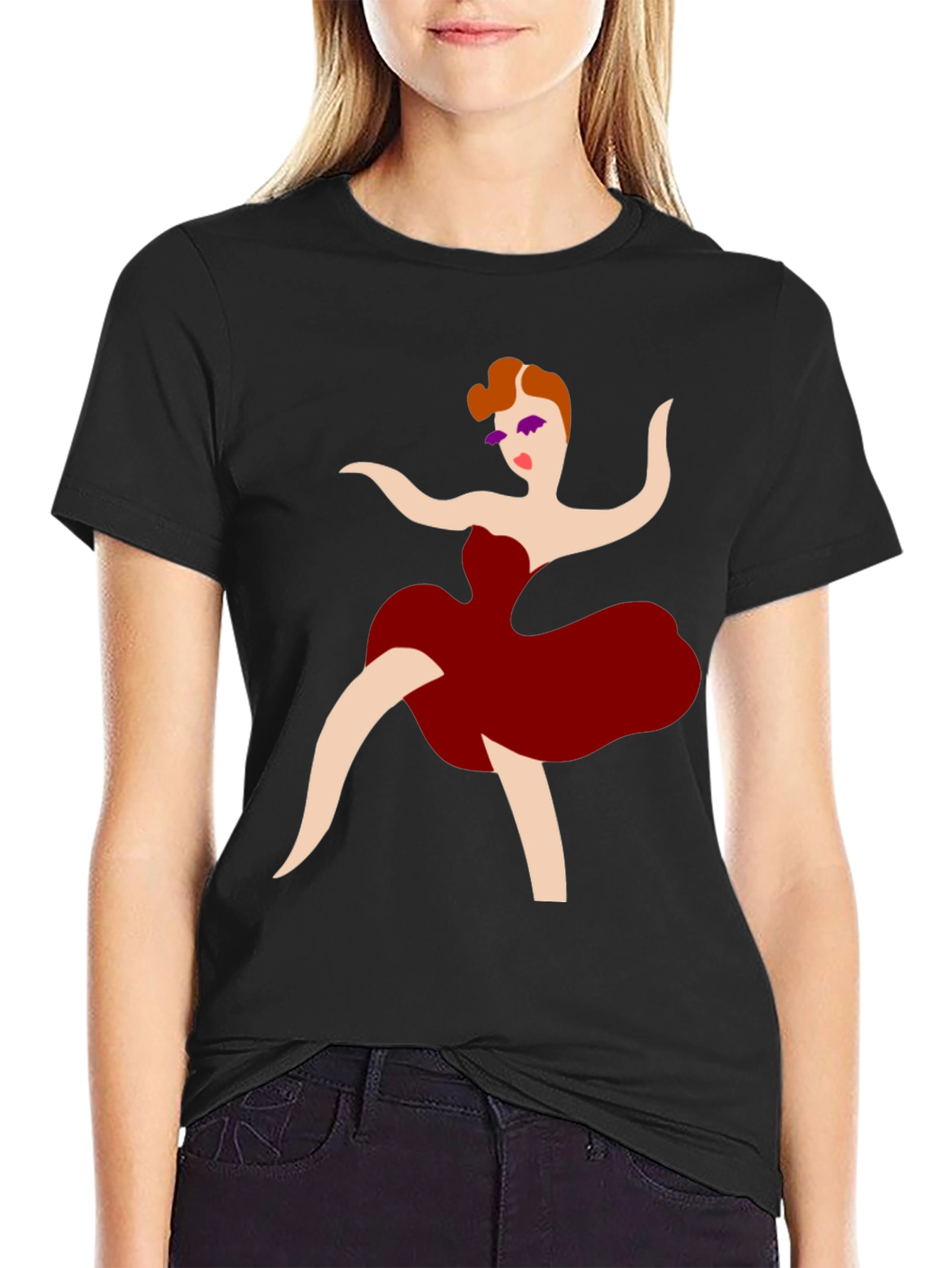 Dancing Lady Graphic Tee - Stylish Black T-Shirt