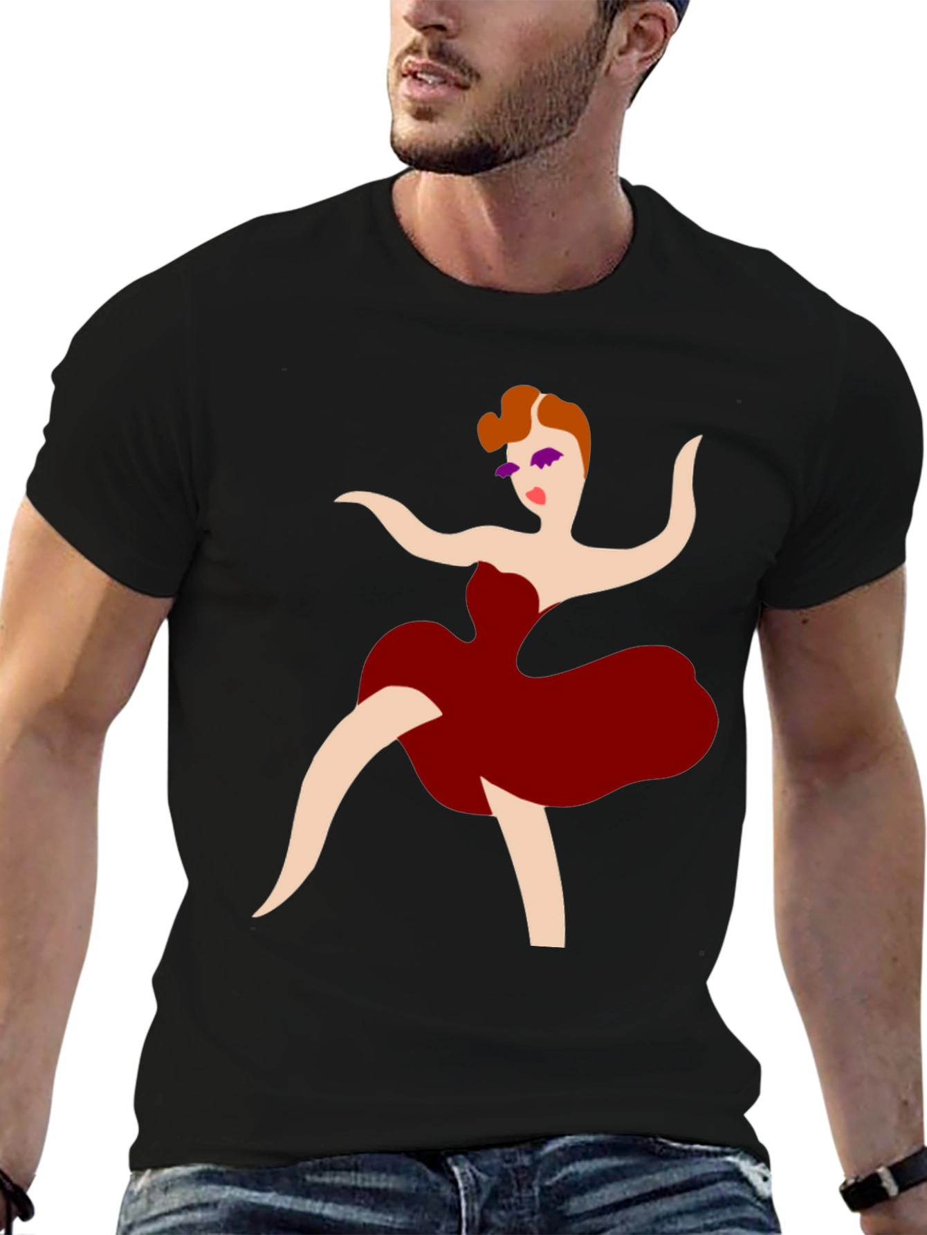 Dancing Lady Graphic Tee - Stylish Black T-Shirt